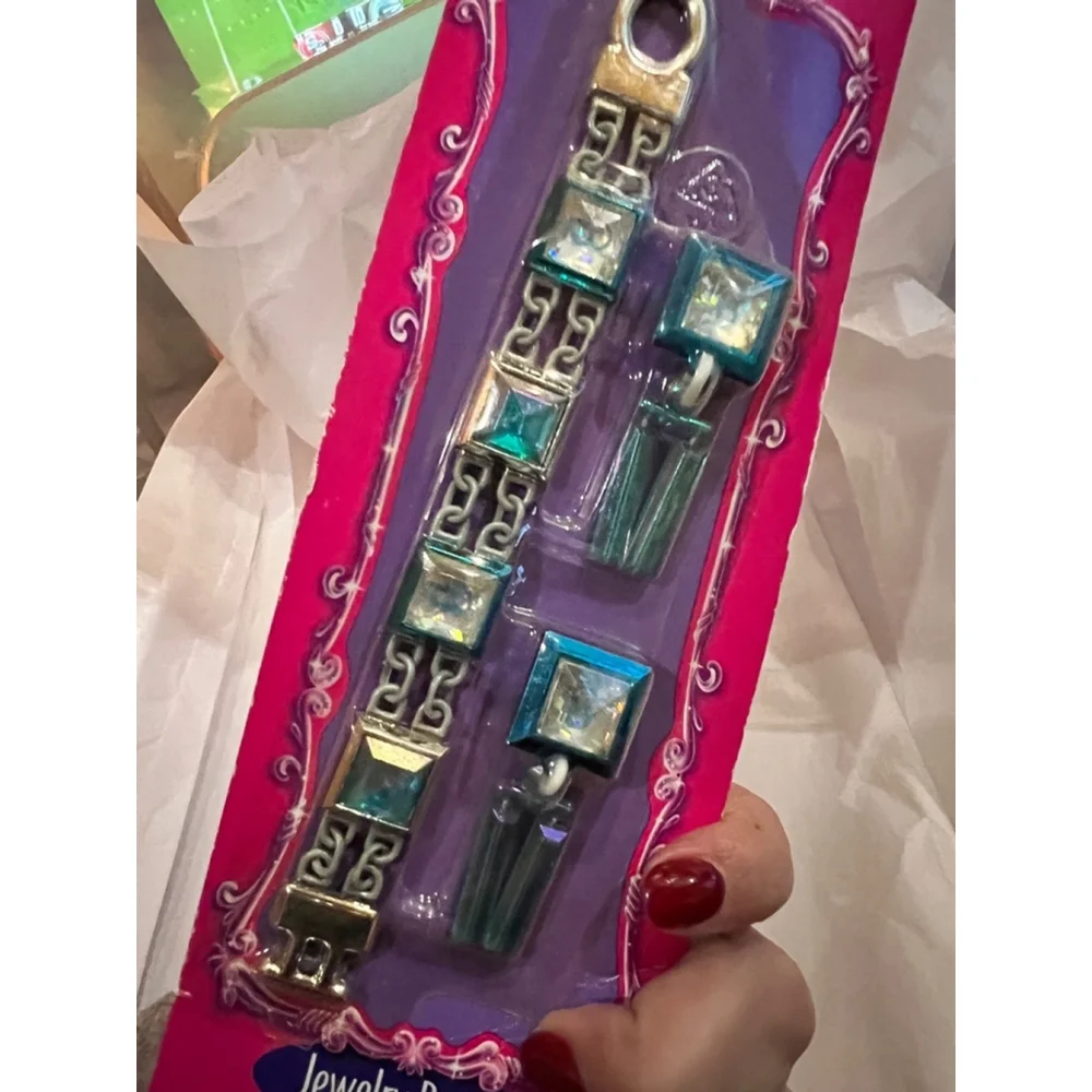 Vintage 1998 Barbie My Very Own Jewelry Basics Blue Teal Bracelet Earrings NWT